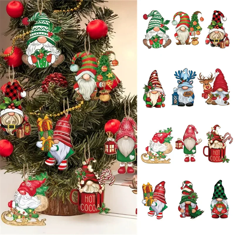 12/24/36Pcs Christmas Wooden Santa Claus Multi Noface Santa Hanging Pendants Xmas Party Supply Kids New Year Gifts