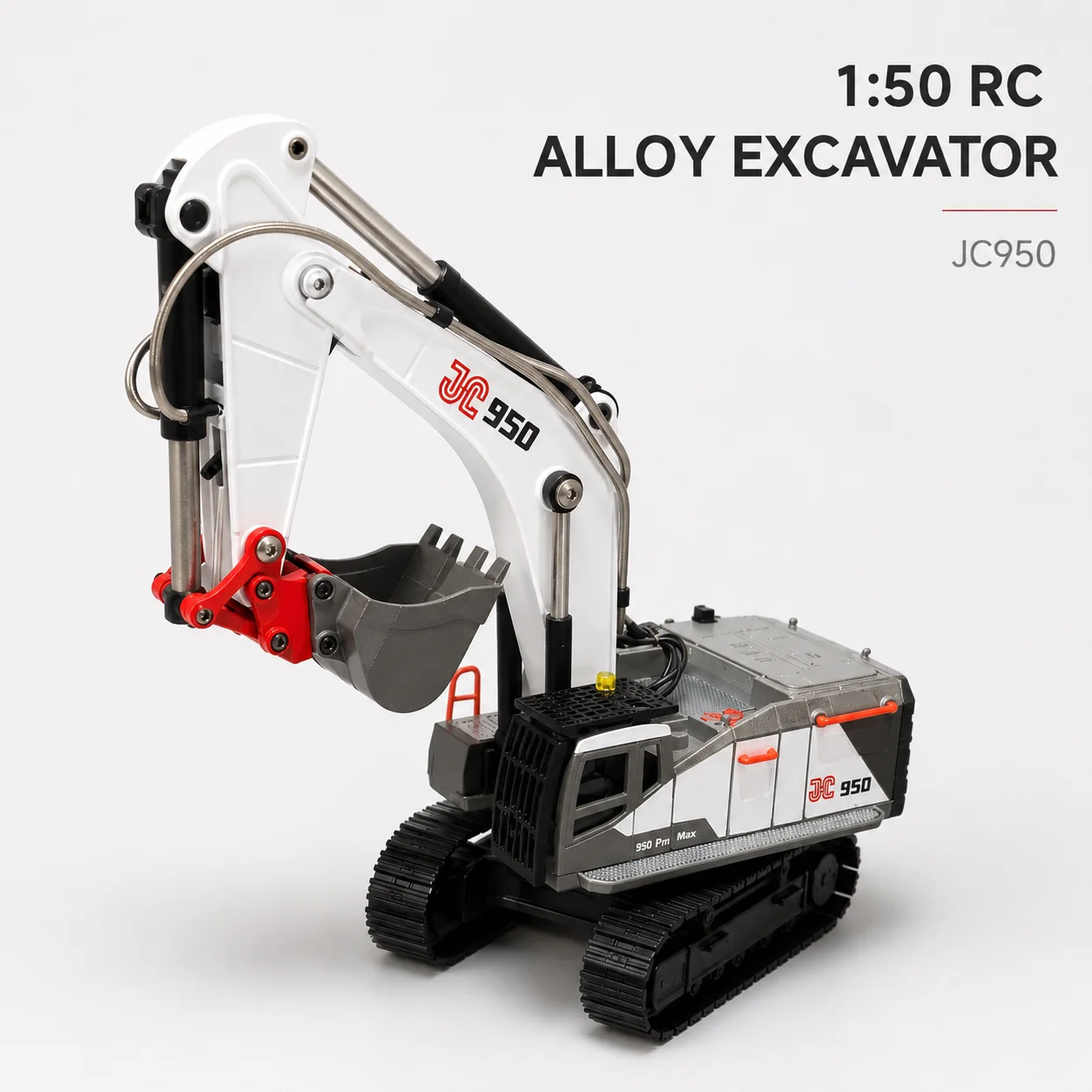 1:50 RC Excavator Full Alloy 28CH Remote Control Digger 950 Screw Rod Quick Release Engineering Vehicle Model for Adults