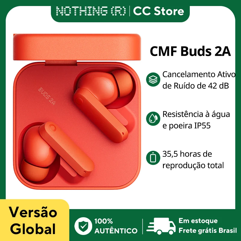 Versão Global CMF by Nothing Buds 2A Fones de Ouvido Sem Fio Intra-auriculares com Driver de 12.4mm, ANC de 42dB, 4 Microfones HD, Longa Duração da Bateria, Baixa Latência, Bluetooth 5.4