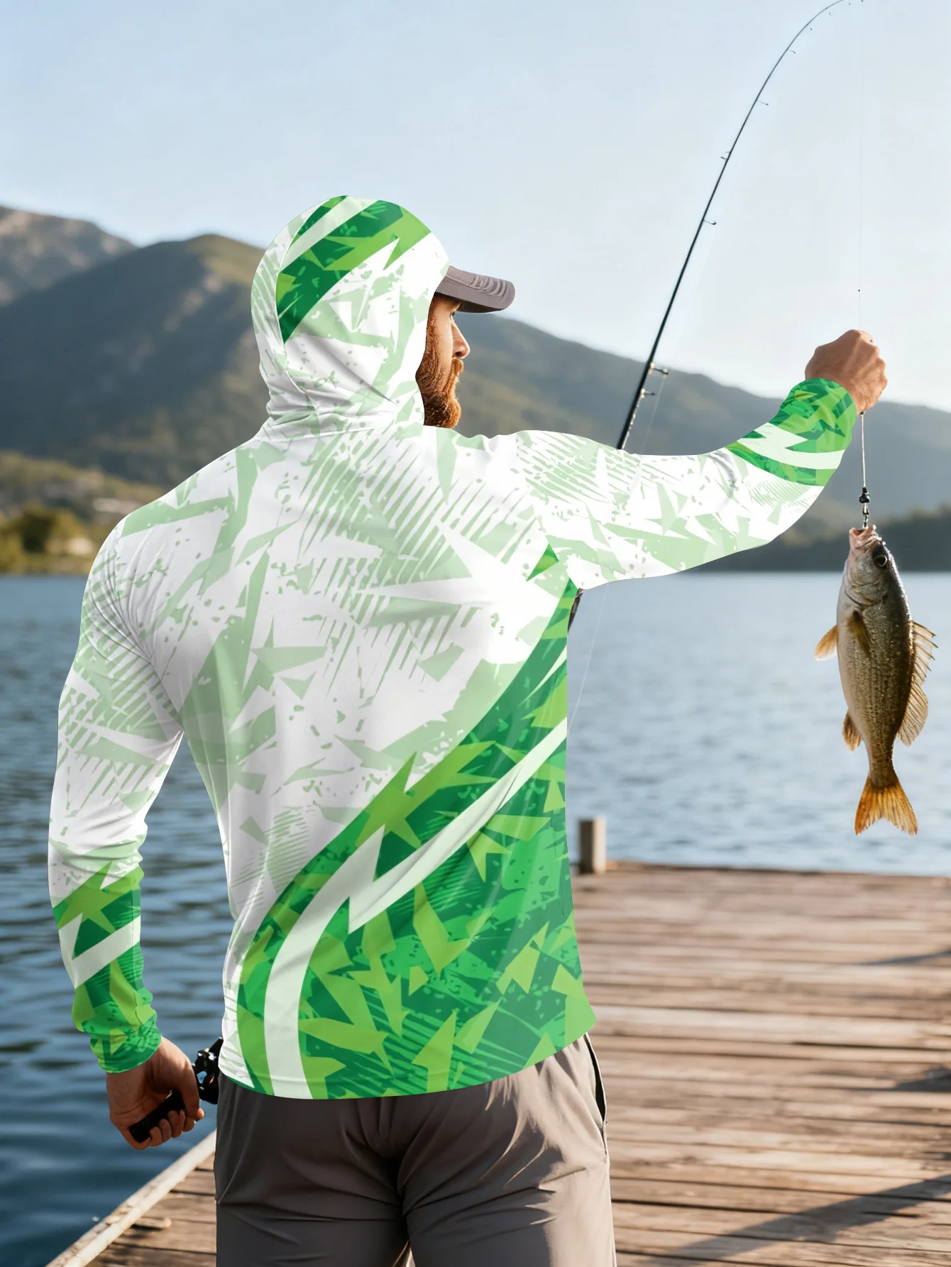 Men's Fishing Hooded Long-Sleeved Camouflage Sunscreen Breathable Anti-UV Lightweight Sweat-Resistant Fishing Shirt view 5