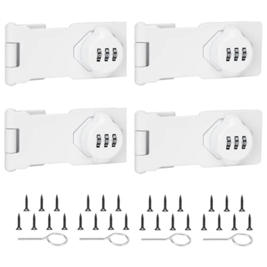 

Keyless Cabinet Lock with Combination Code - 3-Digit Password Hasp Latch Lock for Drawers Bifold Closet Door and Double Sided D