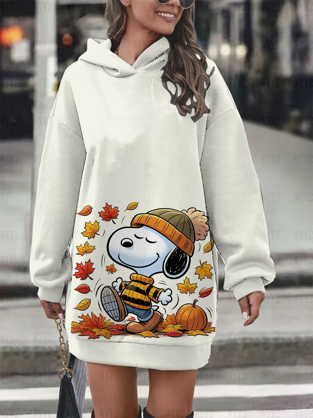 Christmas Casual Long Sleeve Dress Autumn Winter Women\'s Snoopy Print Disney Simple Comfortable Hooded Sweatshirt