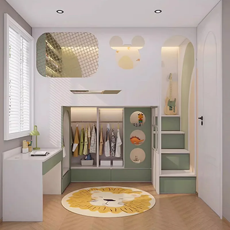 #Children's Room Space Customization Modern Simple Bamboo Tatami Desk Bed Wardrobe With MDF Door Home Bedroom Furniture