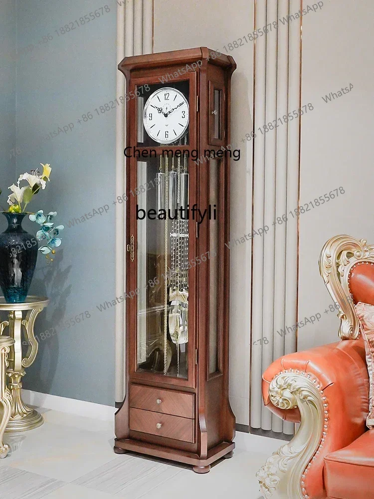 ss7486 Simplethe Grandfather Clock Living Room Chinese Retro European Style Villa Large Pendulum Clock Vertical American Standin
