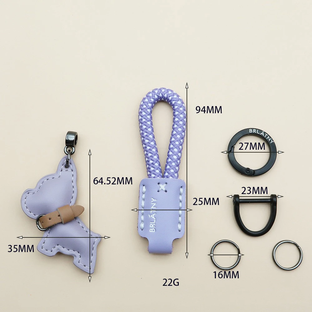 10-teiliger handgefertigter Echtleder-Hund, Anti-Verlust-Hängeseil, Rucksack-Anhänger, französischer Douche-Schlüsselanhänger
