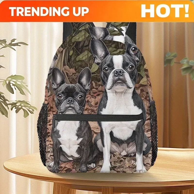 Custom Bag Boston Terrier Customizable Backpack - Personalized Dog Pattern, Lightweight Durable Polyester With Adjustable Padded