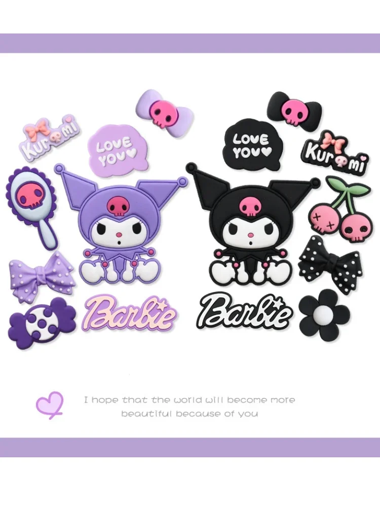 Miniso nouveau Sanrio Kuromi accessoires chaussures breloque boucle ensemble dessin animé bricolage sandales décoration pantoufles décoration cadeau de mode