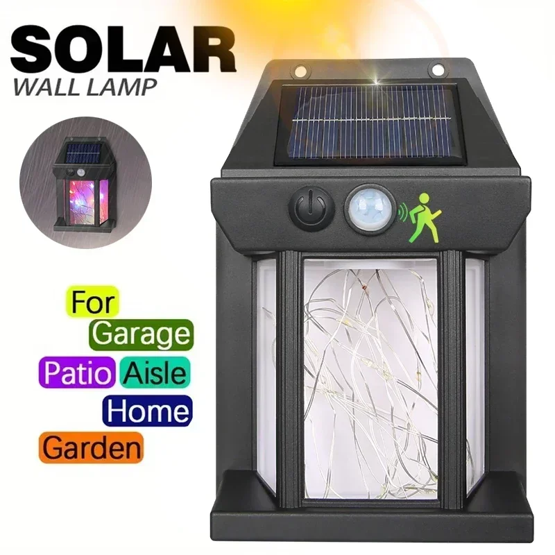 

1Pack Solar Wall Lights IP44 Motion Sensor LED Lantern RGB/Warm Light Wall Mounted for Outdoor Lighting on Courtyard Porch Decks