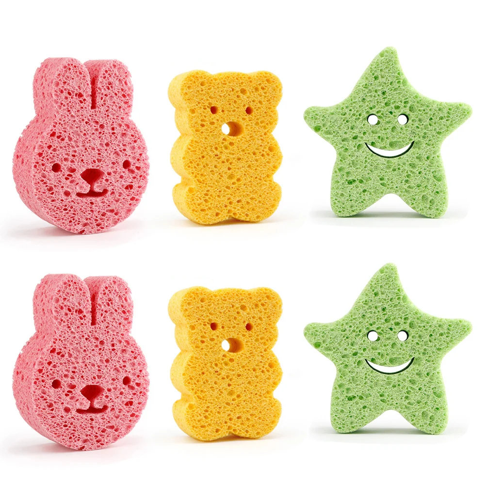 

6Pcs Infant Bath Sponge Loofah Set Cute Shapes Easy Clean Dry Non Phosphor Baby Skin Protection Bathing Essential