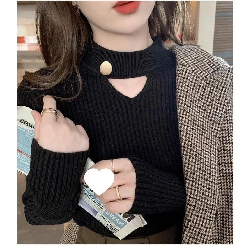 Herbst Winter Neue Stil Woolen Pullover Innen Und Außen Neue Chinesische Stil frauen Gestrickte Pullover Halb Hohen Kragen Basis Schicht hemd