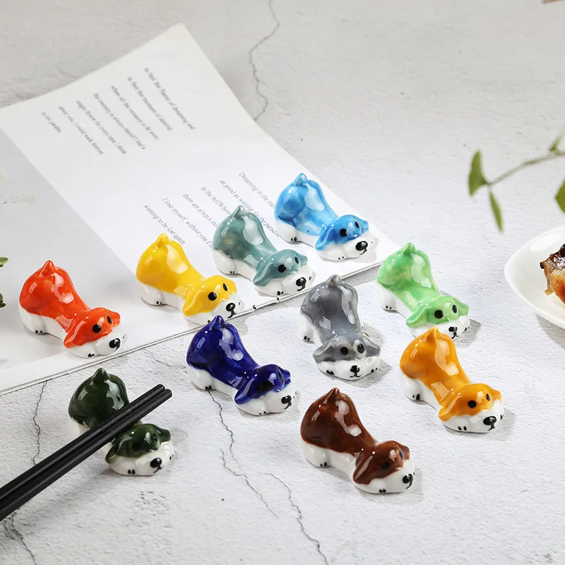 Nordic Lying Posture Dog Ceramic Chopstick Holder Ornaments Kitchen Dining Table Hotel Desktop Chopstick Holder Craft Decoration