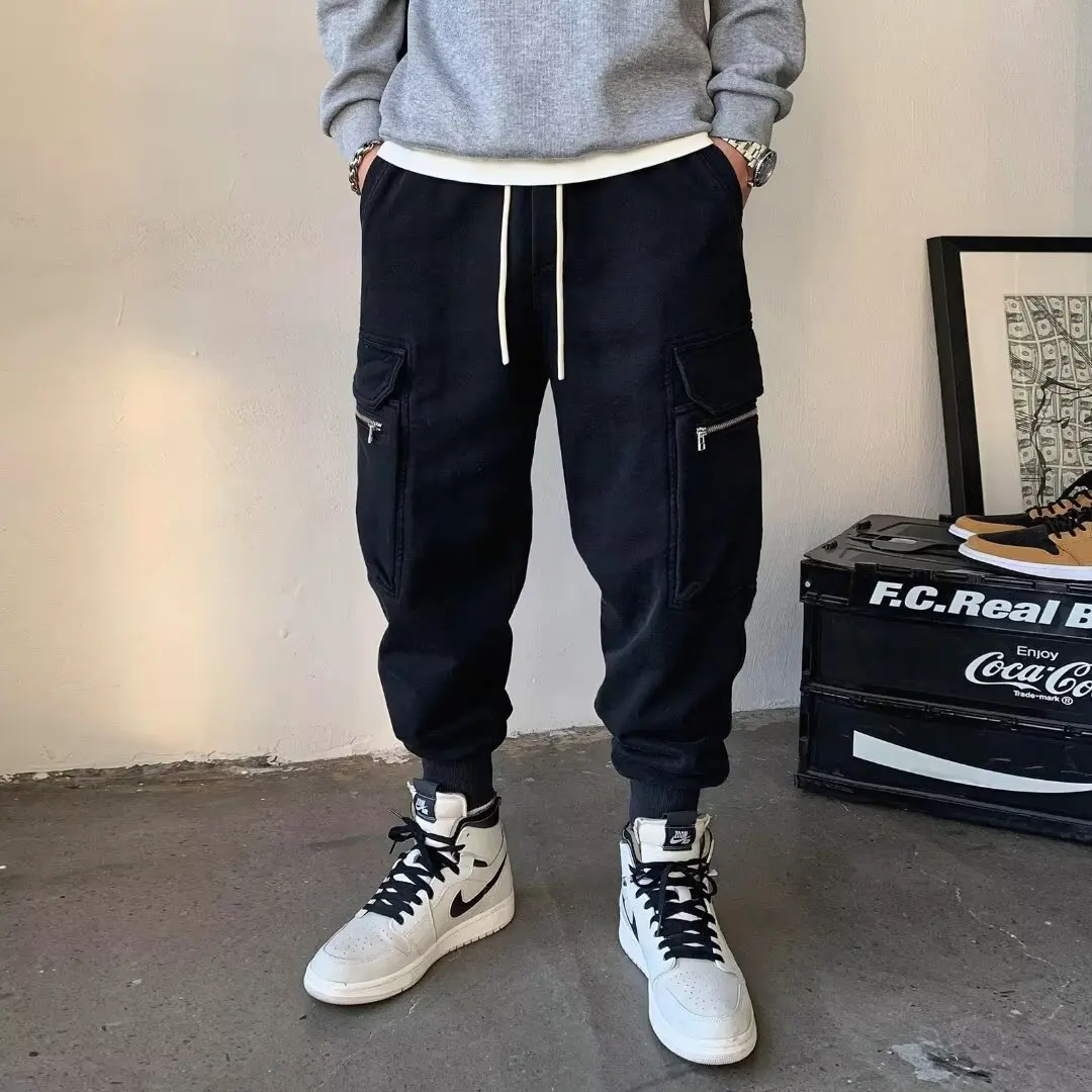 

Свободные повседневные брюки для подростков, осень-зима, большой размер 250, Pou Bla, рабочая одежда, узкие брюки, большие кеты, без эластичных длинных...