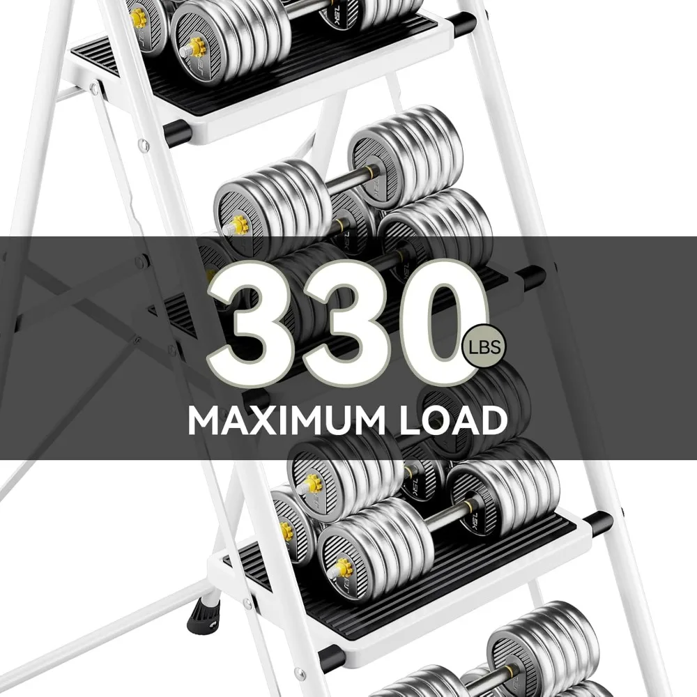 Escada dobrável de 4 degraus para serviço pesado com corrimãos para adultos – Banqueta de aço resistente, leve e portátil