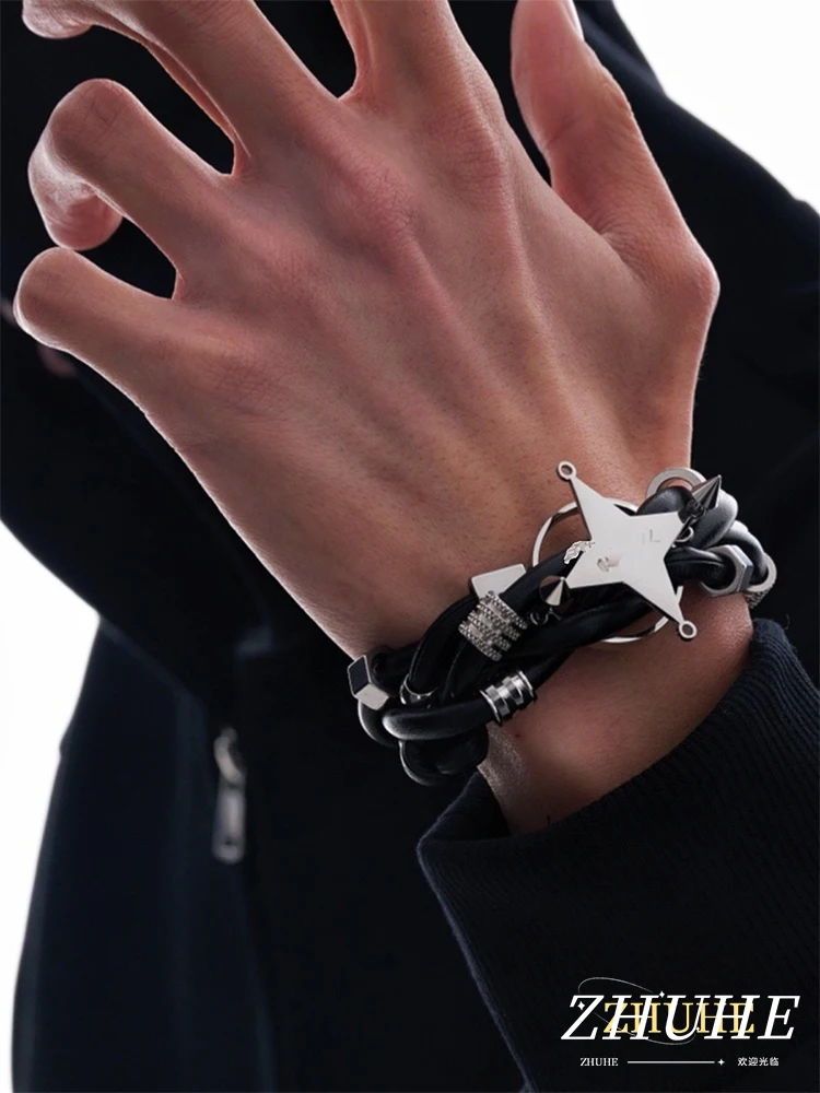 

ZHUHE Leather Star Bracelet Cyberpunk Style For Women Men's Jewelry Accessories Party Gifts