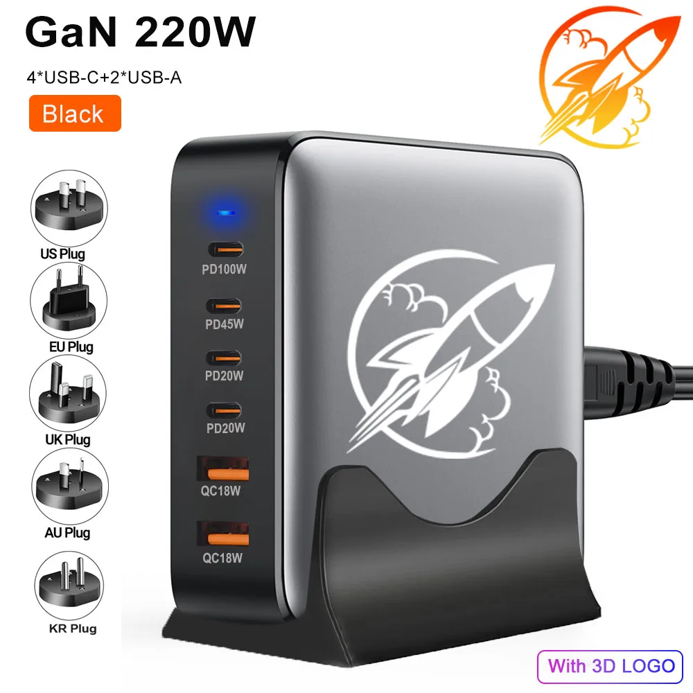 

PSDA 2D 220W GaN III 6 Port Fast Charging Station Hub PD 65W USB C Laptop Charger for MacBook Pro/AiriPadiPhone 15 Galaxy S23/S2