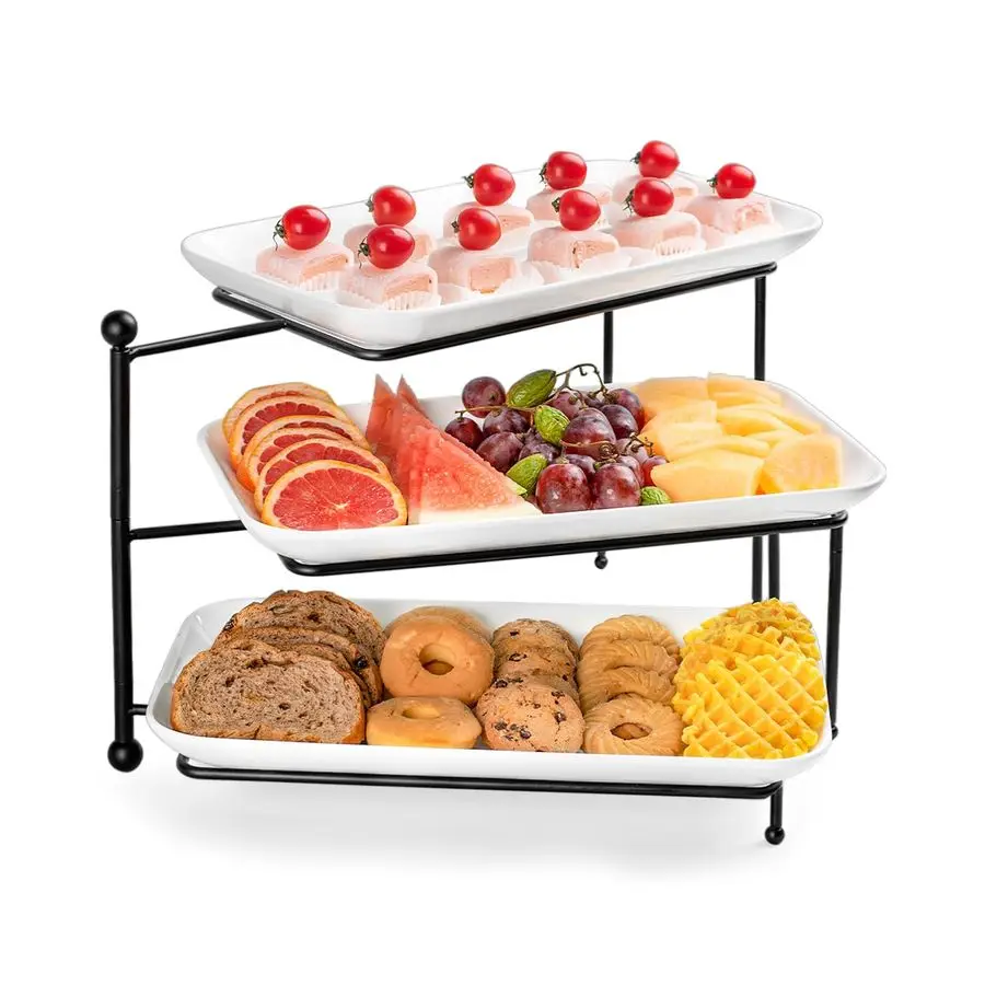 

Tiered Serving Tray with White Porcelain Platters,Tiered Serving Stand Food Display Stand, Tiered Serving Trays amp Platters, Ro