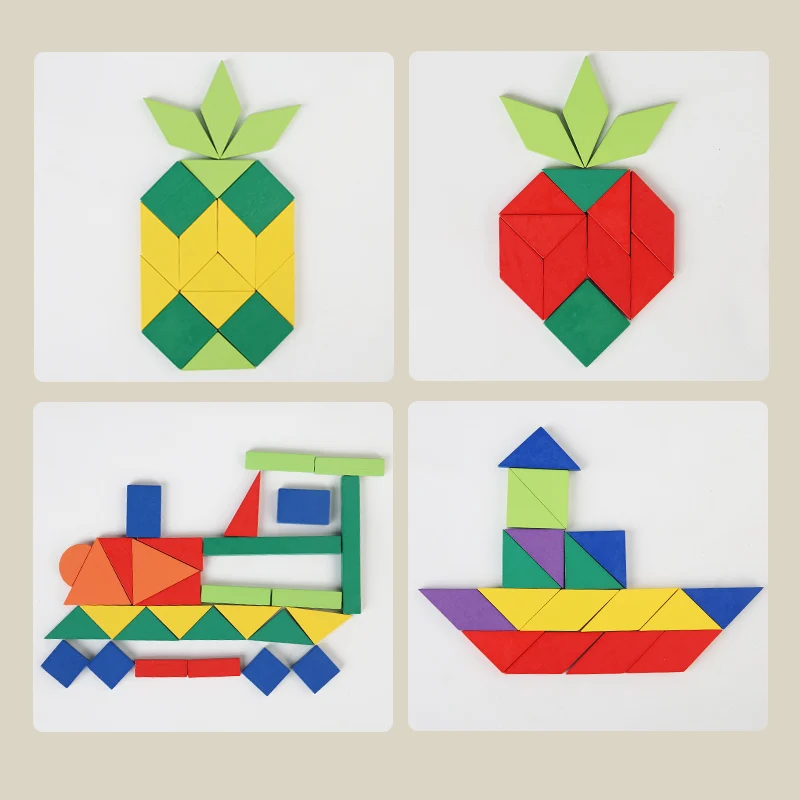 Drewniane Puzzle dla dzieci Montessori edukacja przedszkolna klocki do gry Tangram Puzzle do nauki zabawka festiwalowa dla dzieci