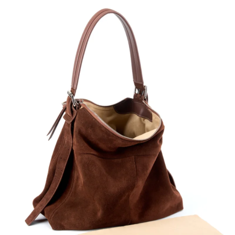 

Cow Genuine Leather Shoulder Bags Luxury Designer Tote Matte Suede Leather Women Female Shoulder Bag Autumn Winter Crossbody Bag