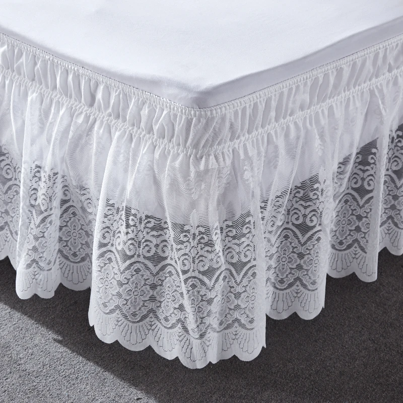 

Nice Europe Style Jacquard Craft White Flower Type Ruffles Lace Bed Skirt With Durable and Fade Resistant Fabric-16 Inch High