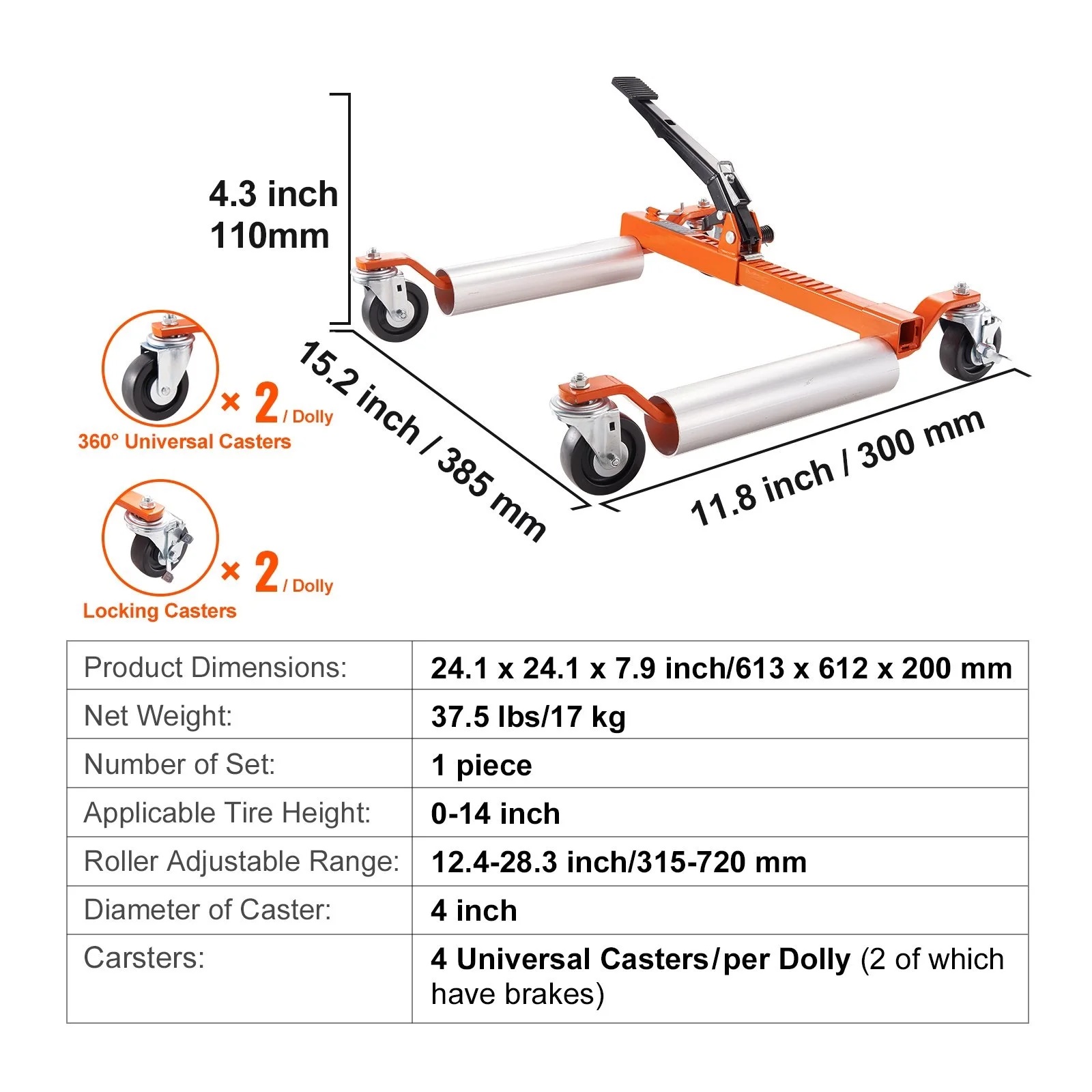 Wheel Dolly ,1 Piece Wheel Dolly Car Skate Vehicle Positioning with Ratcheting Foot Pedal, Ratchet Type Tire Skate Tire Jack