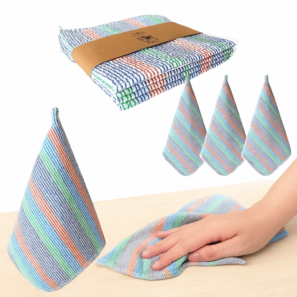 

4PCS Striped Pattern Kitchen Towels Soft Square Dishwashing Cloth Quick-Drying Breathable Scouring Pads Kitchen Cleaning