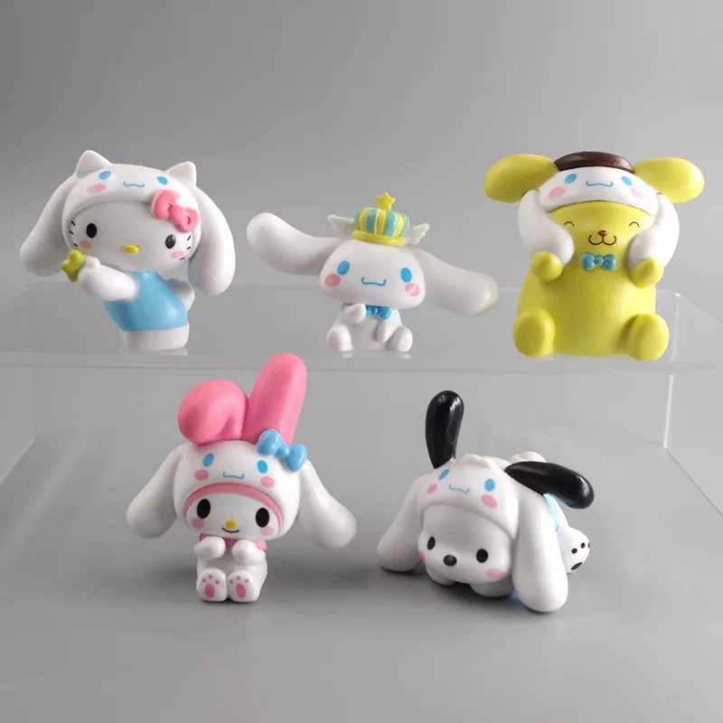 5pcs/set Anime Sanrio Characters Pochacco Cinnamoroll My Melody Desktop Ornaments Gift Toy Adorable Action Figure Collection