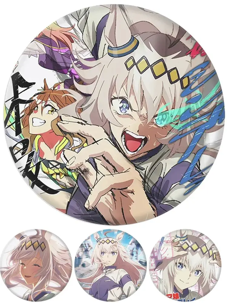 58mm Anime Umamusume: joli Derby cendrillon gris Oguri casquette Verno lumière Cosplay COSTUME Badge broche SPTE fer blanc broche accessoire