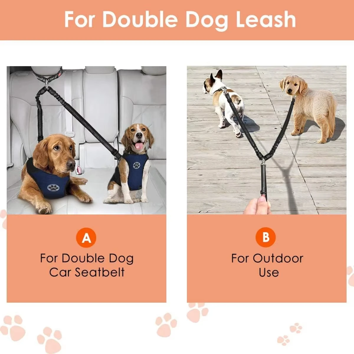 2 Dogs Seat Belt New Dual Pet Car Headrest Restraint Safety No Tangle Dog Leash Duty Adjust Elastic Connect in Vehicle XXL