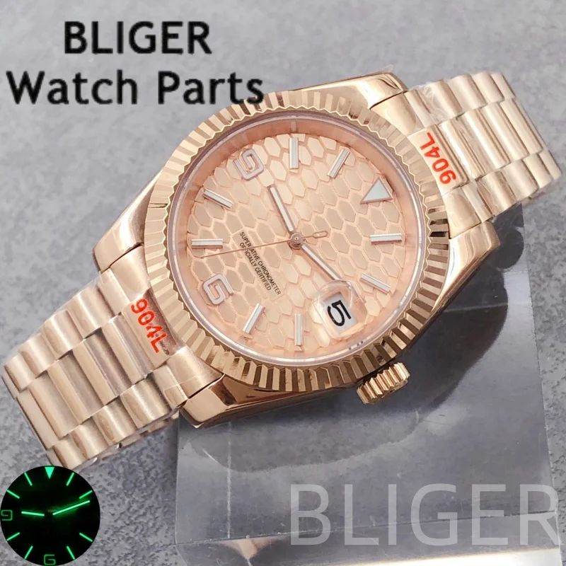 

BLIGER 36 мм 39 мм Мужские роскошные механические часы из розового золота NH35A с сапфировым стеклом Светящиеся часы Land Type для мужчин Reloj Hombre