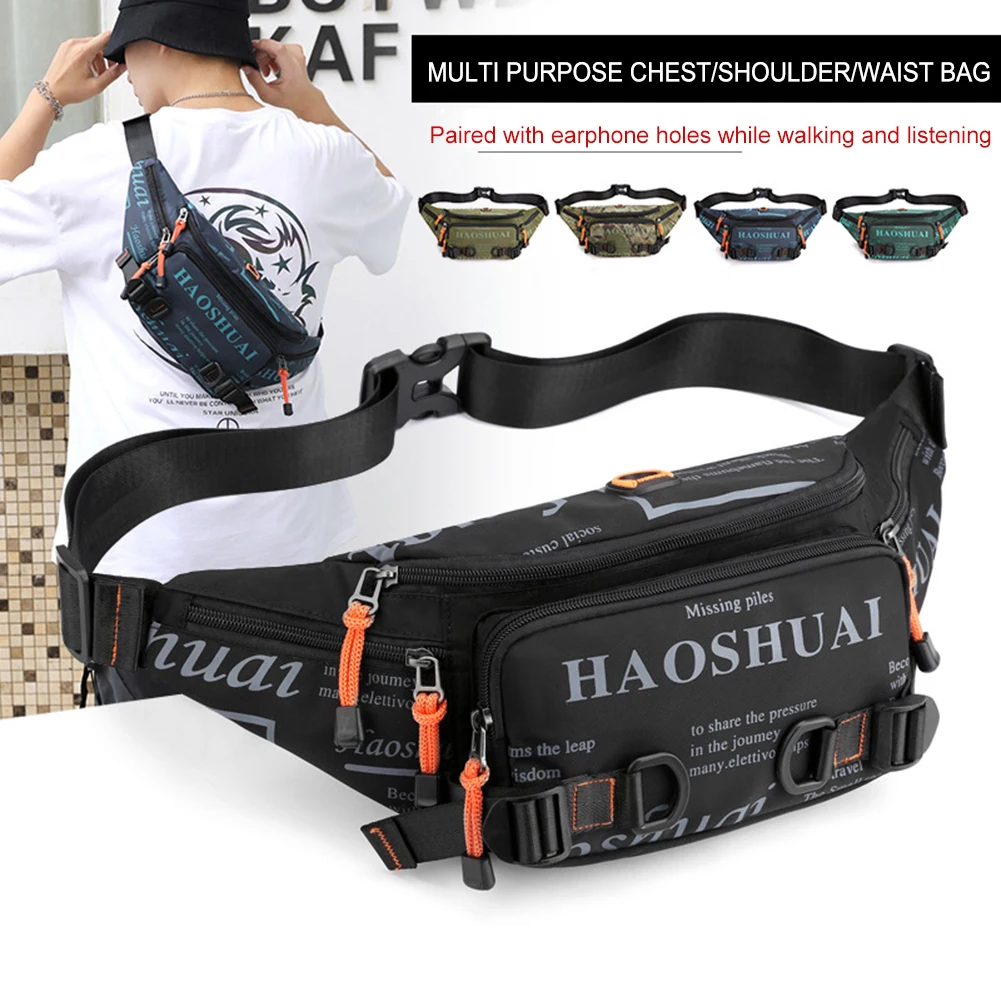 Waist Bag Large Capacity Chest Bag Nylon Waterproof Multi Pockets Headphone Hole Adjustable Shoulder Strap Men Women Travel Bags