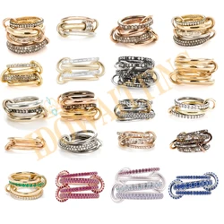 Mix Color Multi-Layer Circles Stack Band Full Finger Jewelry 4 Links Micro Pave Cubic Zircon Link Chain Bling Cz Rings Women