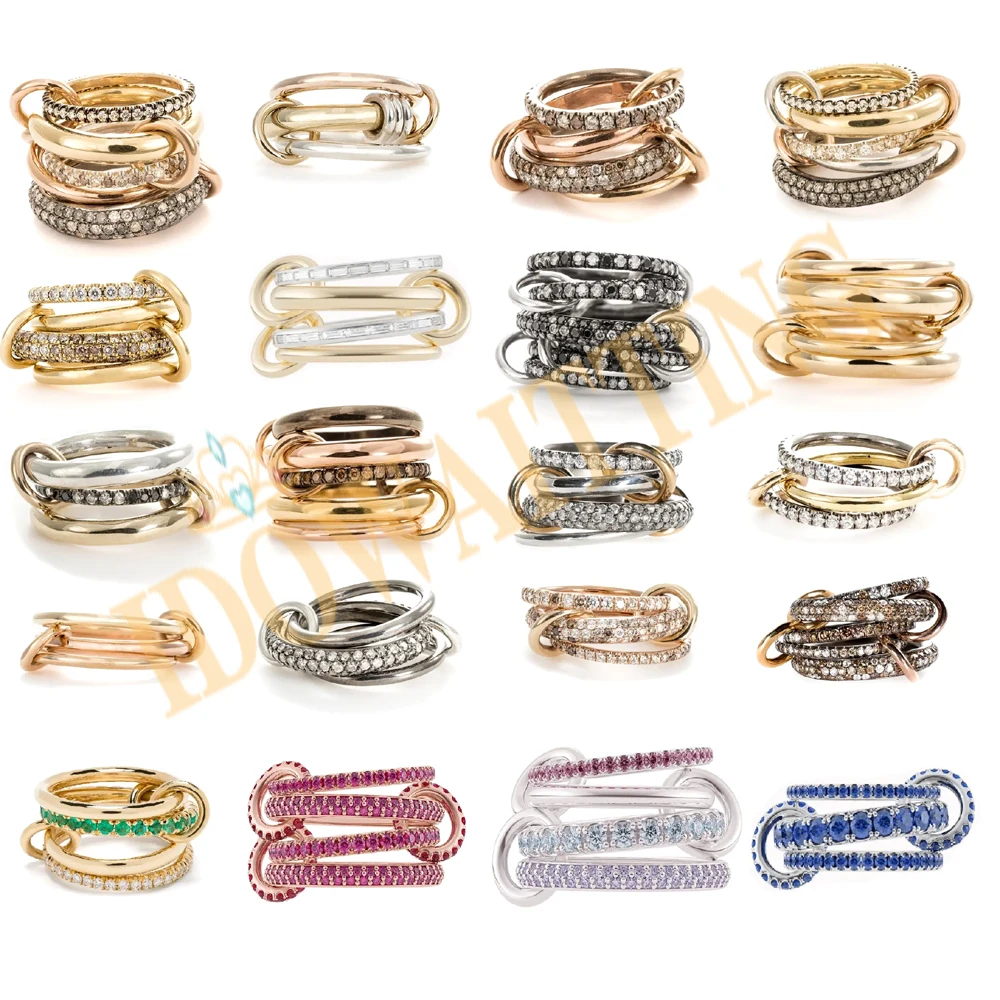 Mix Color Multi-Layer Circles Stack Band Full Finger Jewelry 4 Links Micro Pave Cubic Zircon Link Chain Bling Cz Rings Women
