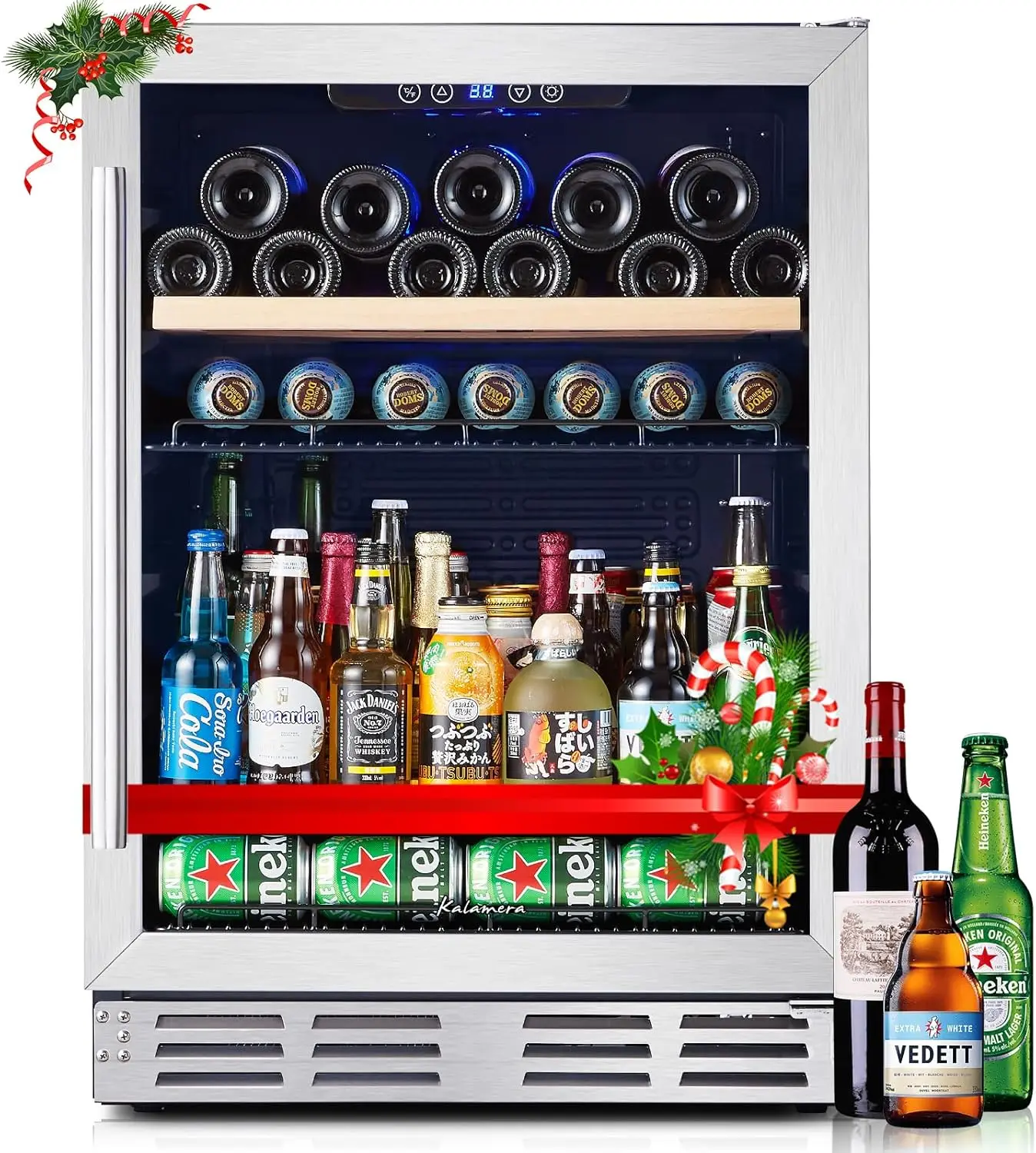 Mini Fridge 24” Beverage and Wine Cooler Built-in or Freestanding - 118 Cans & 16 Bottles Capacity Wine Refrigerator Cooler