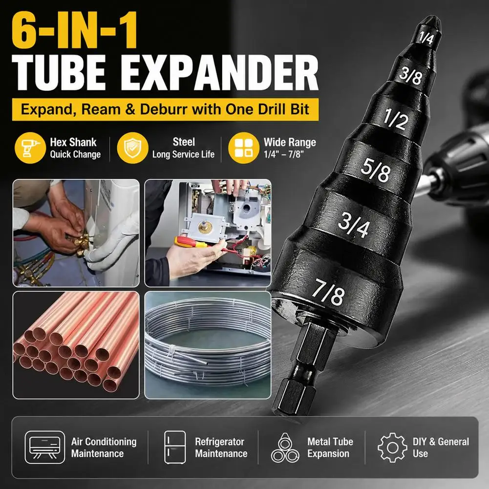 Air Conditioning Copper Pipe Expander 1/4-7/8 and Air Conditioning Copper Pipe Rotating Tool Hex Shank Imperial Tube Reamer