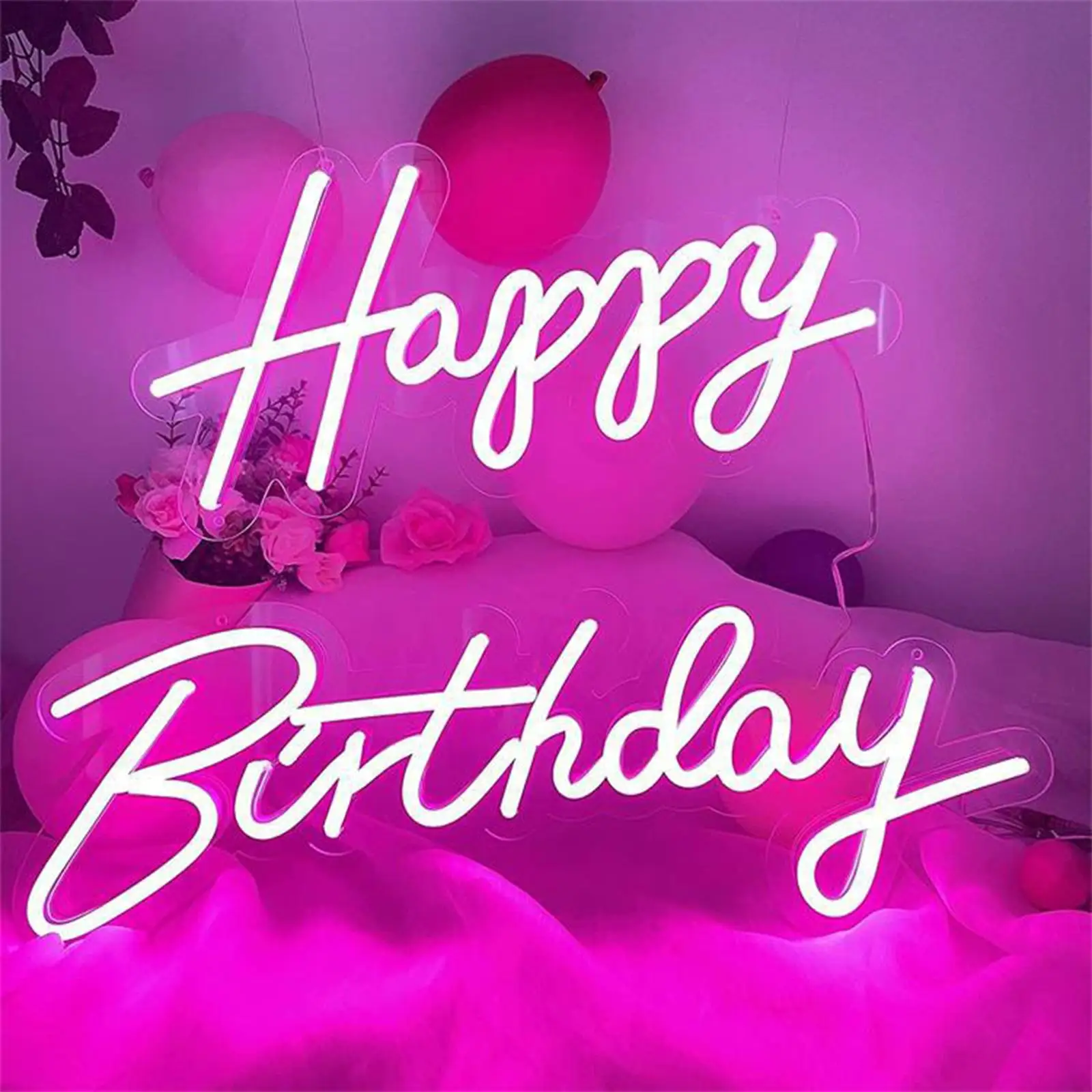 

LED Happy Birthday Neon Signs, Personalized Decorative Banner Lamp Decoration Lights for Husband Visual