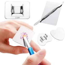 Nail Art Palette Ring Small Stainless Steel Heart Shape Mixing Palettes + Spatula Foundation Makeup Tools Manicure Ring Pale