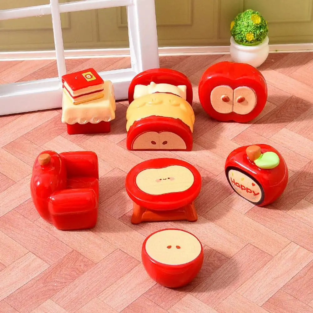 Figurine Desktop Ornament Miniature Dollhouse Furniture Set Resin Fruit Theme Accessories Fairy Garden Sofa Bed Micro Landscape