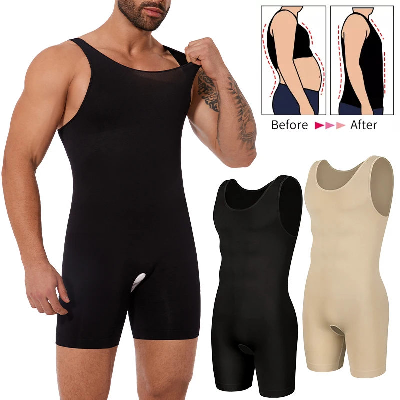 Modelador de corpo inteiro dos homens sem mangas roupa interior compressão sem costura bodysuit shapewear controle de barriga faja para hombres colete de emagrecimento