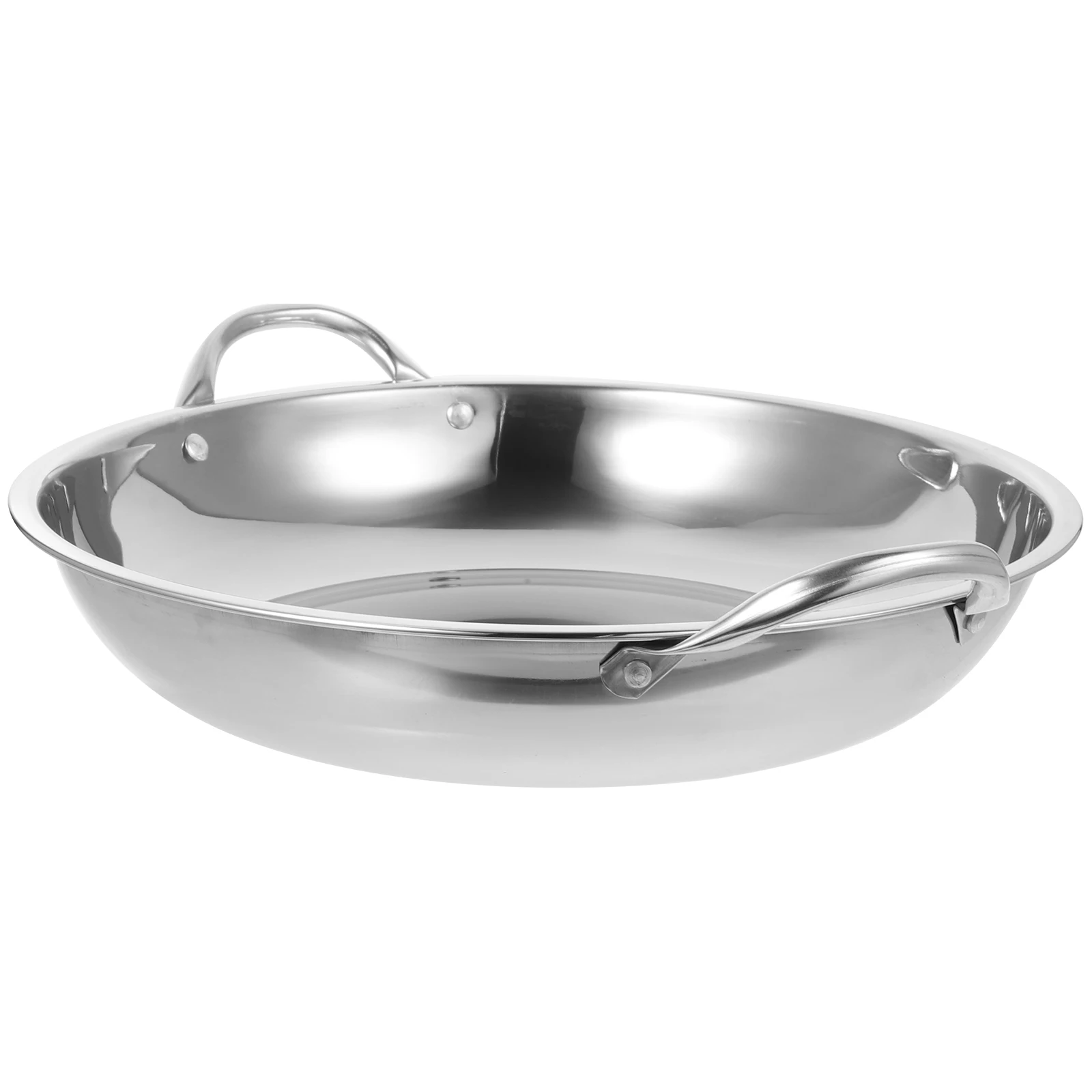 

26cm Anti-Overflow Stainless Steel Wok Double Handle Heat Resistant Outdoor Kitchenware for Dry Hotpot Seafood Spicy Induction