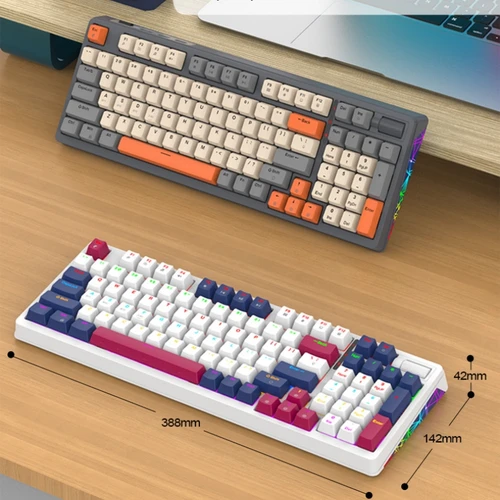 Teclado mecánico inalámbrico español con Ñ96 teclas Diseño 100% Teclado mecánico español con la Ñ ruso coreano árabe Conexión Bluetooth Intercambio en caliente Luz RGB K95 2000 mAh Batería grande Ergonomía