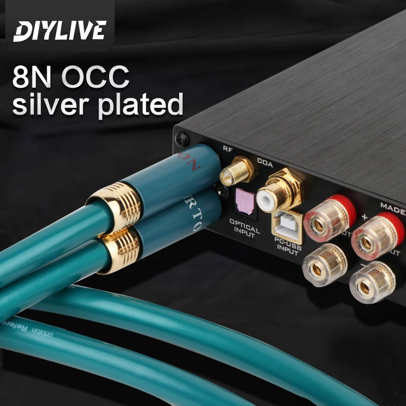DIYLIVE Para wysokiej jakości kabli RCA 8N OCC ze srebrem do wzmacniacza CD, kabel połączeniowy audio 2RCA do 2RCA (męski-męski) — zdjęcie produktu 4