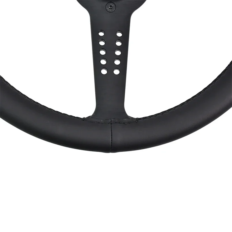 High Quality 345MM Quick Release Replacement Steering Wheel Black Spoke Leather 6 Holes Modified Steering Wheel With Grey Horn B