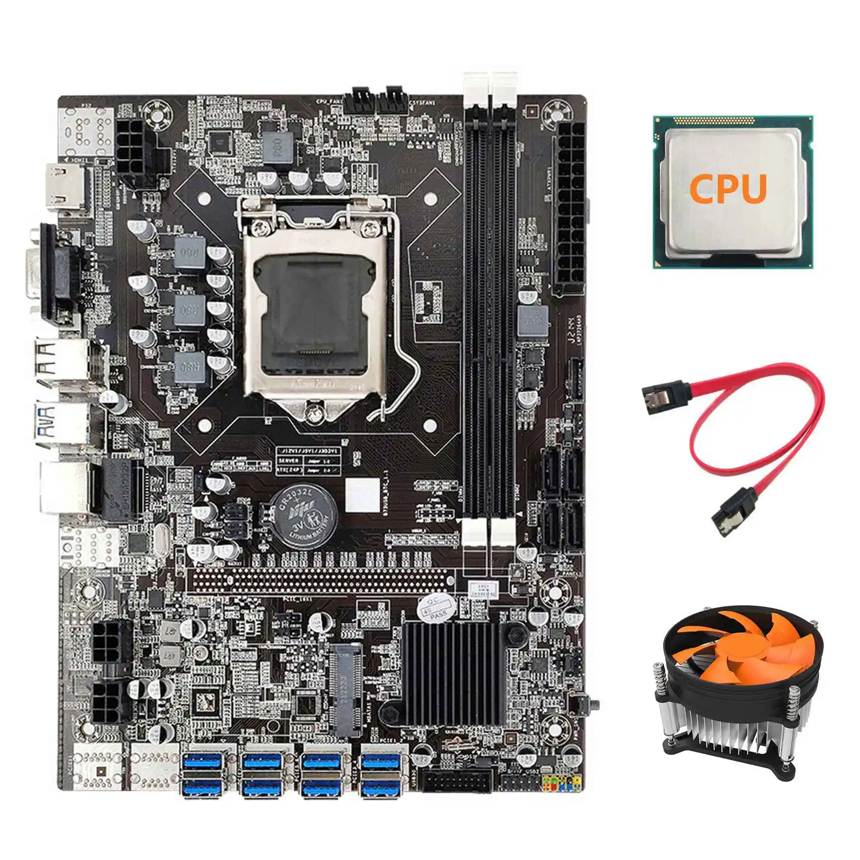 

B75 ETH Mining Motherboard+Random CPU+Cooling Fan+SATA Cable LGA1155 8XPCIE USB Adapter DDR3 MSATA B75 USB Motherboard