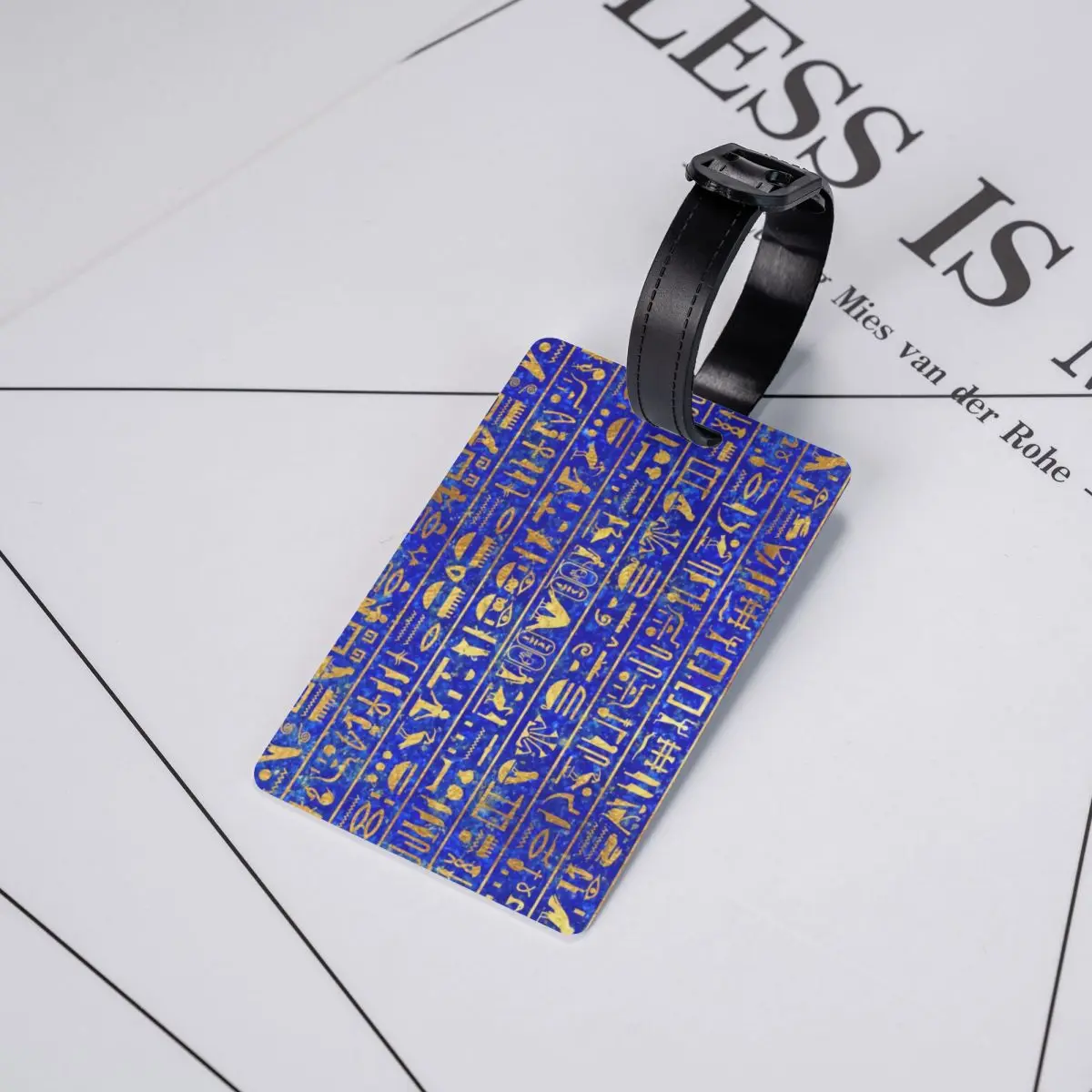 Blue Lapis And Gold Hieroglyphics Luggage Tag Ancient Egypt Art Suitcase Baggage Privacy Cover ID Label