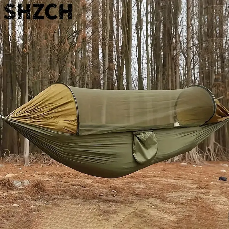 Quick Open Hammock with Mosquito Net Sunshade Canopy Nylon Portable Outdoor Hanging Bed