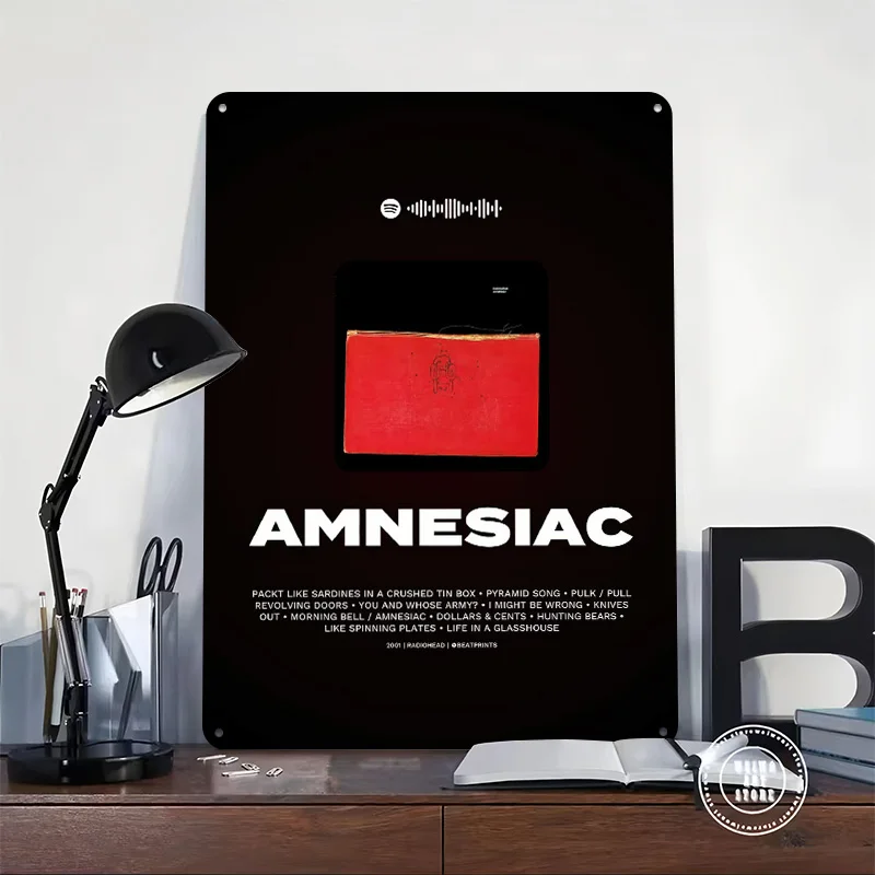 Radiohead Amnesiac Album Cover Art 3D Printed Texture Poster Personalized Wall Art Retro Metal Tin Signs for Decor Luxury Home