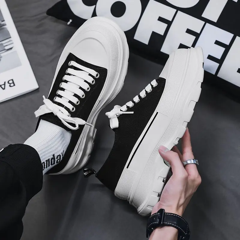 

2025 New Men's Canvas Sneakers Thick Sole Inner Height Increase Fashion Style Casual Trendy Shoes Autumn