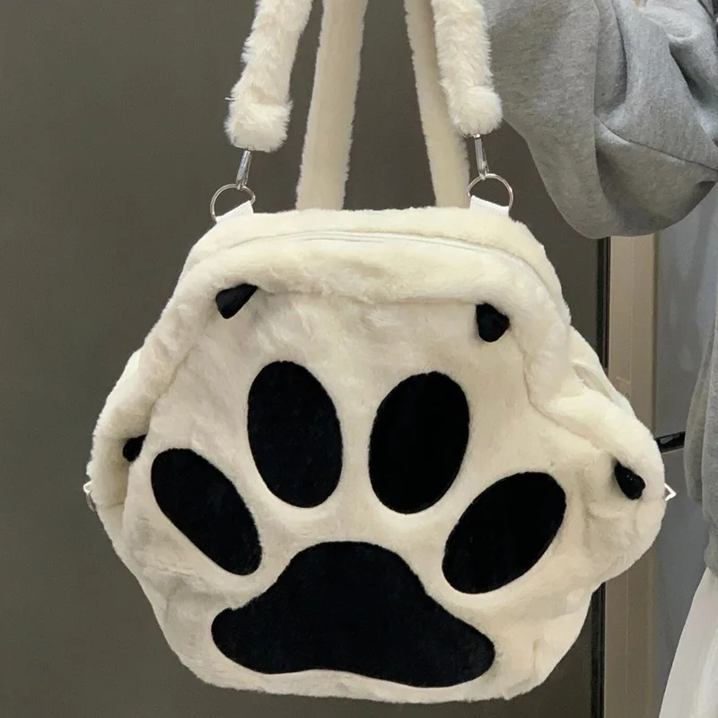 Shoulder Bag Single Cute Cat Claw Plush Large Capacity Designer Luxury Soft Backpack Handbags For Women Messenger Crossbody Y2k