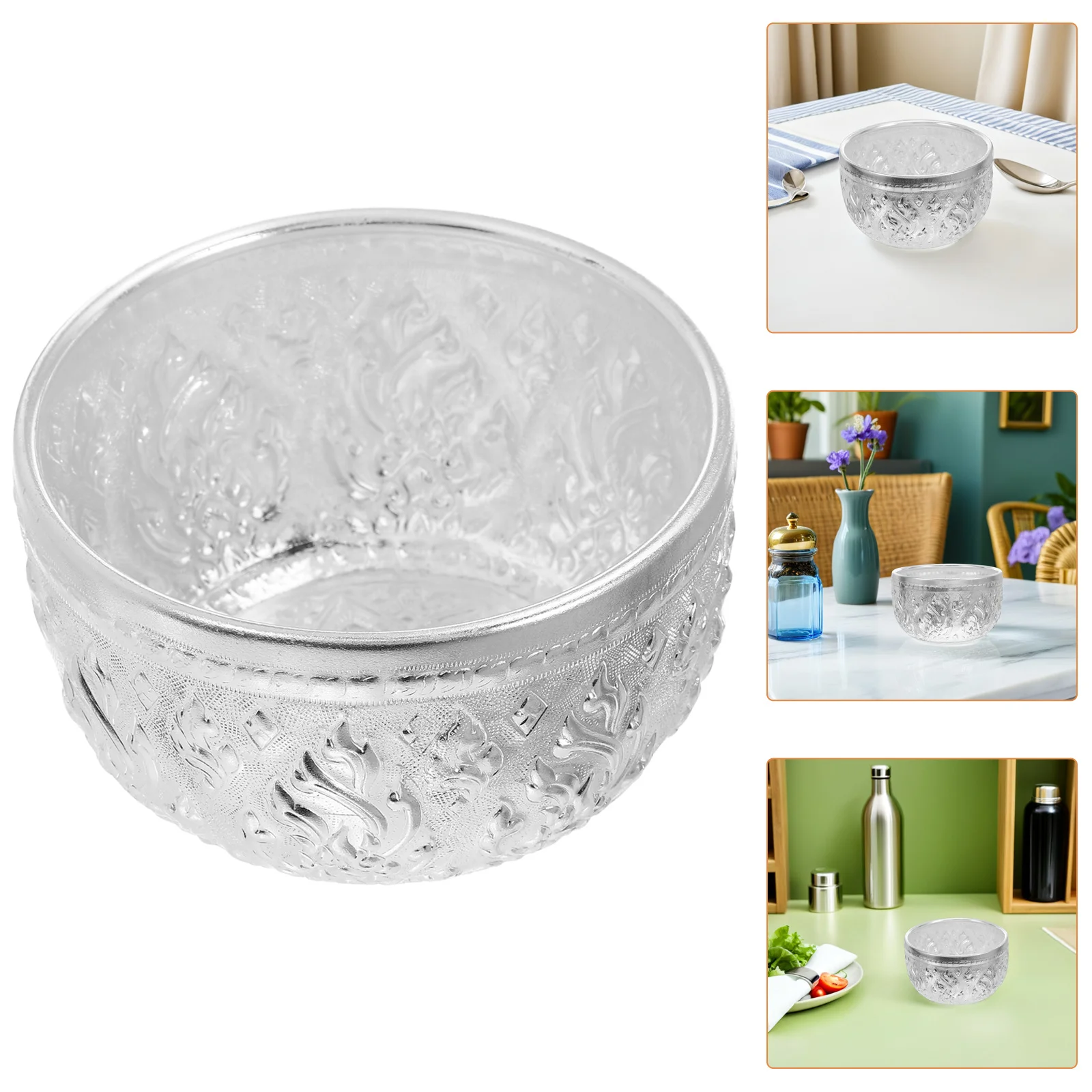 

Thai Bowl Vintage Style Embossed Tin Bowl Serving Rice Fruit Salad Traditional Metal Tableware Hotel Restaurant Ceremonial