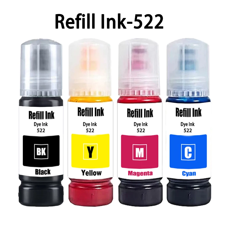 Tinta de recarga 522 Dye Ink T522 para Epson ET-1110 ET-1810 ET-2710 ET-2720 ET-2800 ET-2803 ET-2810 ET-2811 ET-2820 ET-4700 ET-4800